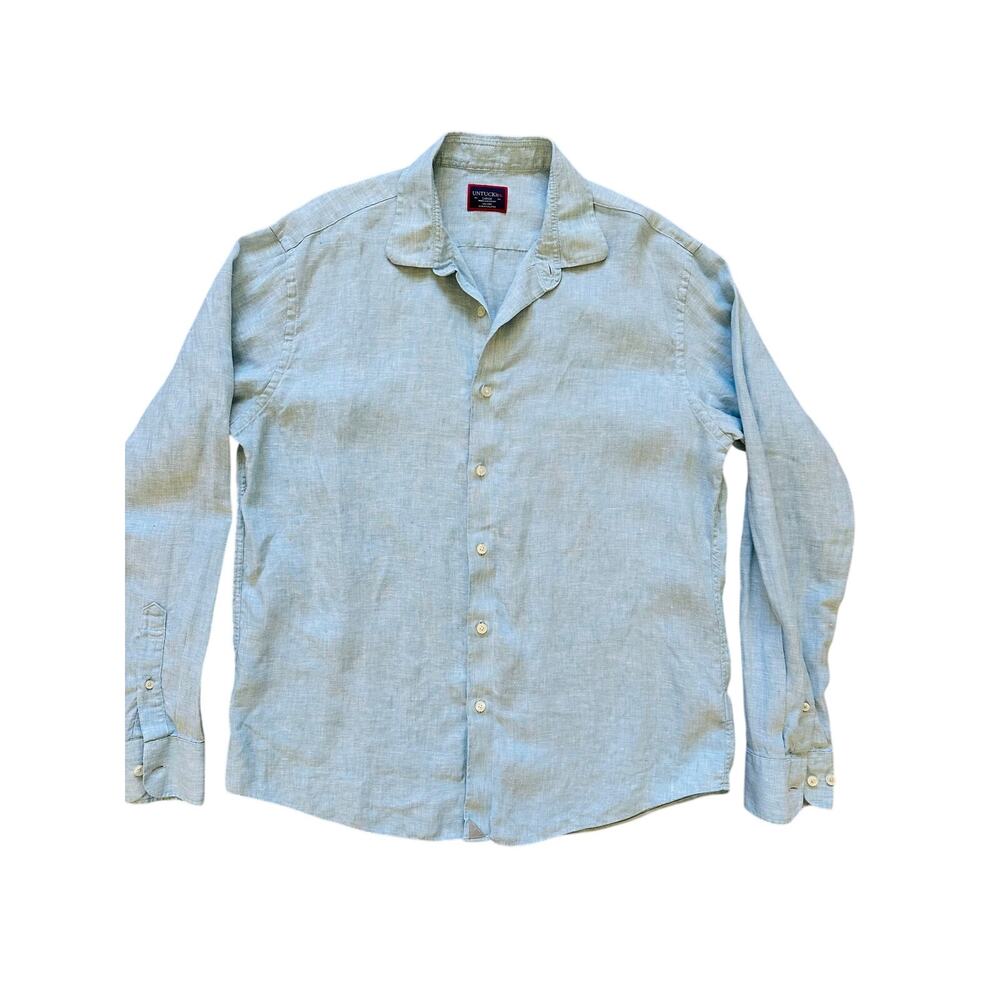 UNTUCKit Franconia WR Linen Shirt Light Blue Large Regular Button Front